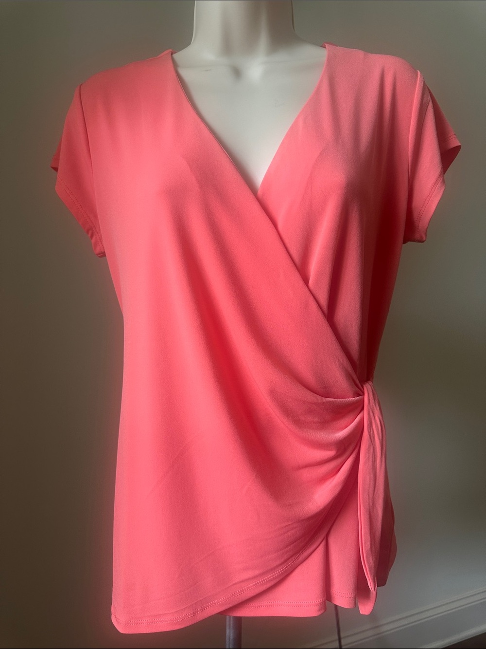 Tahari Coral Wrap-Front Short Sleeve Blouse